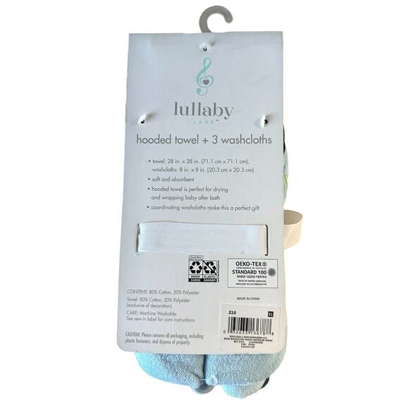 Set of 4 Lullaby Lane Dinosaur Bath Set 28"x28" Hooded Towel & 3 8"x8" Washcloth - Picture 2 of 4